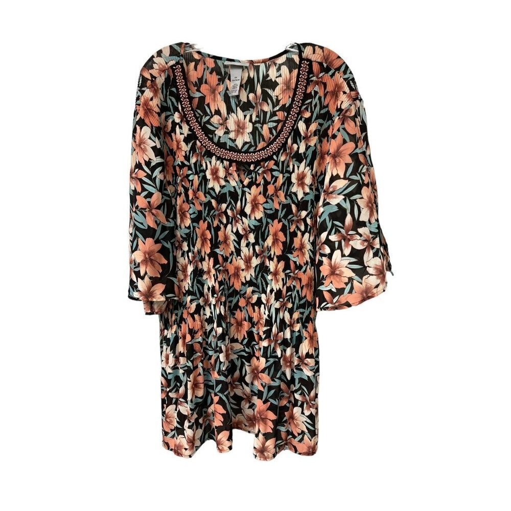 Catherines Floral Blouse Keyhole Beaded Cold Shoulder Size 4X 30-32W